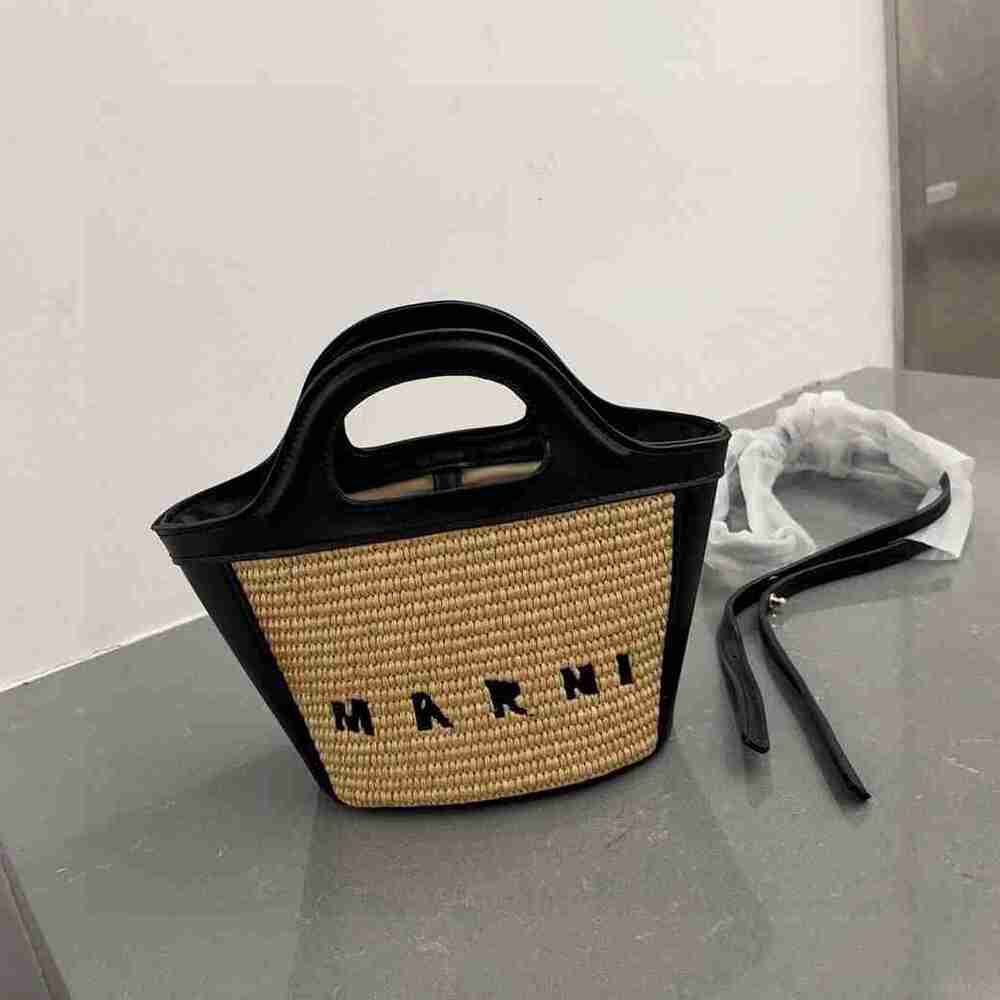 Marni Raffia Black Leather Trim Crossbody Bag